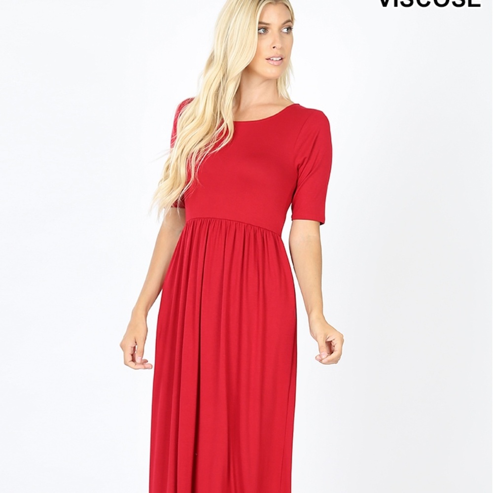 VISCOSE 1/2 SLEEVE ROUND NECK MAXI DRESS